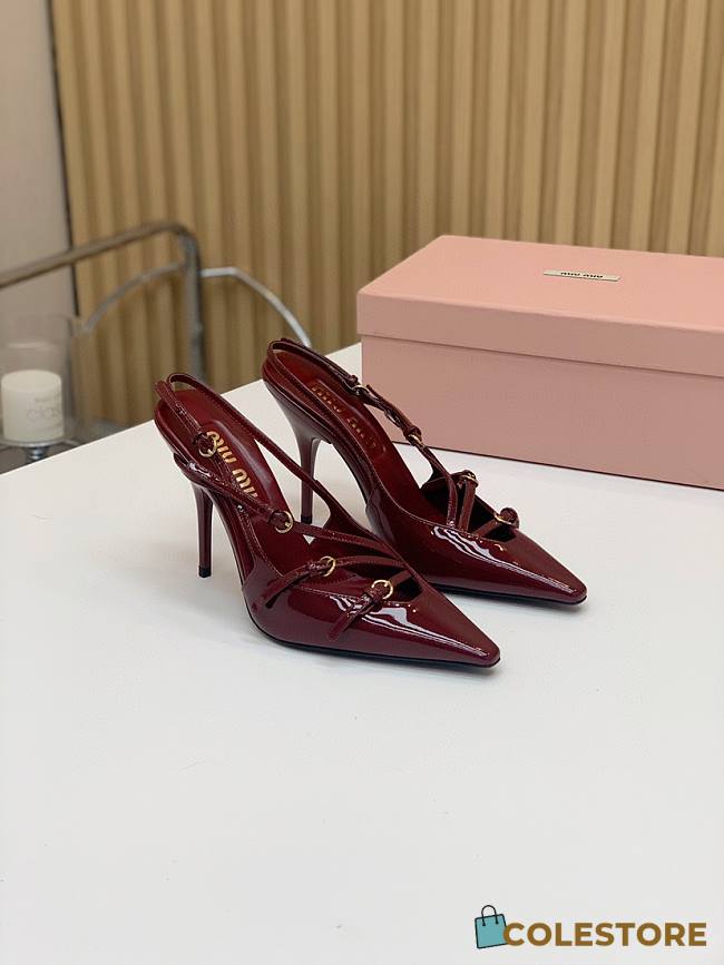 Colestore  Miu Miu Crimson Patent Leather Slingbacks With Buckles - 1