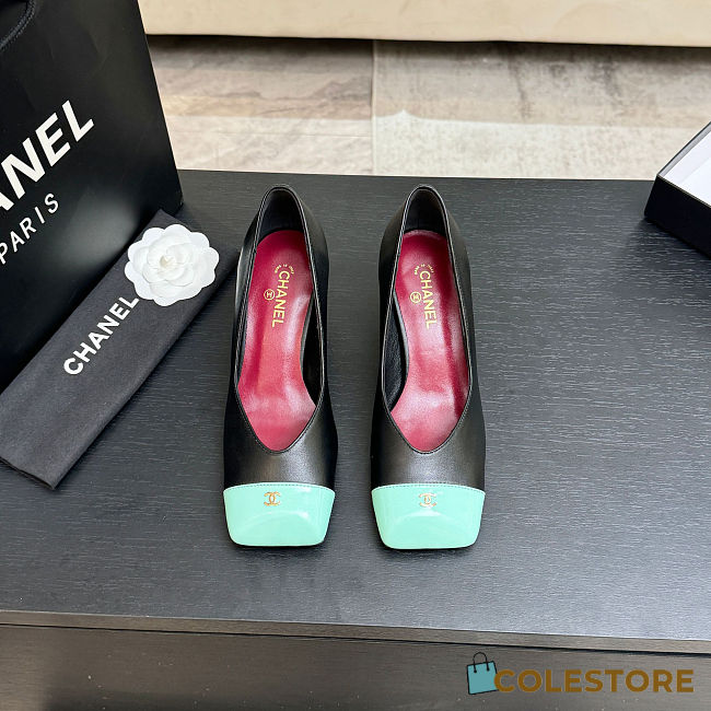 Colestore Chanel Pumps   Lambskin & Patent Calfskin  Black & Green - 1