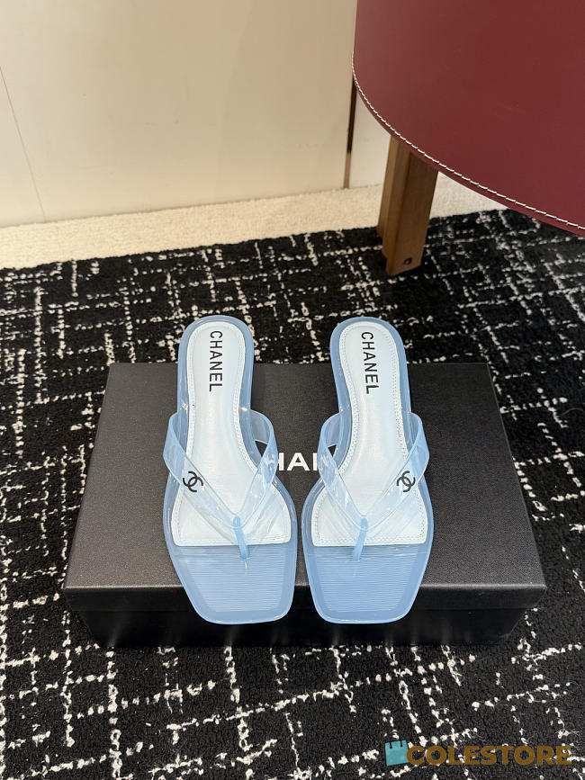Colestore Chanel CC Logo Jelly Flip Flop Sandals Light Blue - 1