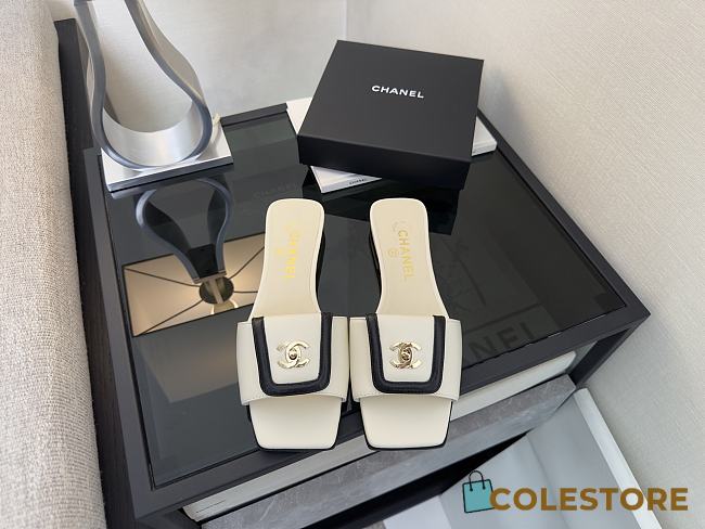 Colestore Chanel Mules Lambskin  Ivory & Black - 1