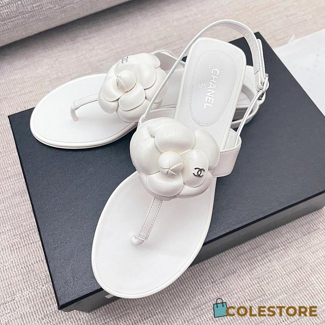 Colestore Chanel Camellia Sandals Glossy calfskin  White - 1