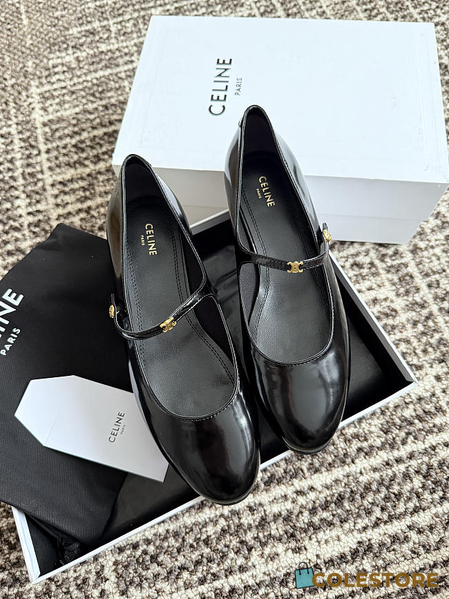 Colestore  Celine City Ballerina In Glossy Calfskin - Black - 1