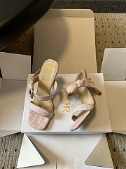 Colestore Dior Dway Heeled Sandal Soupir Pink Dior Oblique Embroidered Cotton and White Lace  - 5