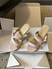 Colestore Dior Dway Heeled Sandal Soupir Pink Dior Oblique Embroidered Cotton and White Lace  - 6