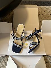 Colestore Dior Dway Heeled Sandal Blue Dior Oblique Embroidered Cotton and White Lace - 4