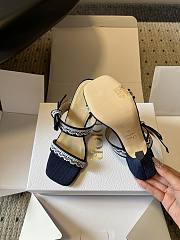 Colestore Dior Dway Heeled Sandal Blue Dior Oblique Embroidered Cotton and White Lace - 3
