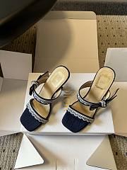 Colestore Dior Dway Heeled Sandal Blue Dior Oblique Embroidered Cotton and White Lace - 2