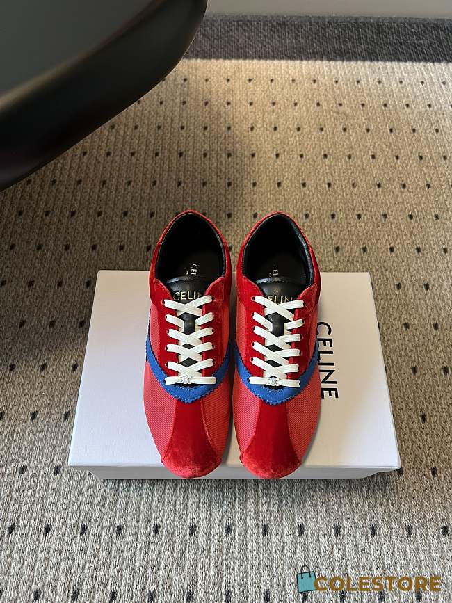 Colestore Celine The Flat Sneaker In Gros Grain, Velvet, Suede Goatskin And Lambskin Red / Electric Blue - 1