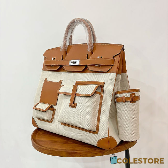 	 Colestore Hermes Birkin 40 HAC Cargo Gold Swift and Gold-Ecru Toile H Canvas Palladium Hardware - 1