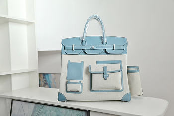 	 Colestore Hermes Birkin 40 HAC Cargo Bleu Égée Swift and Ecru Toile H Canvas Palladium Hardware