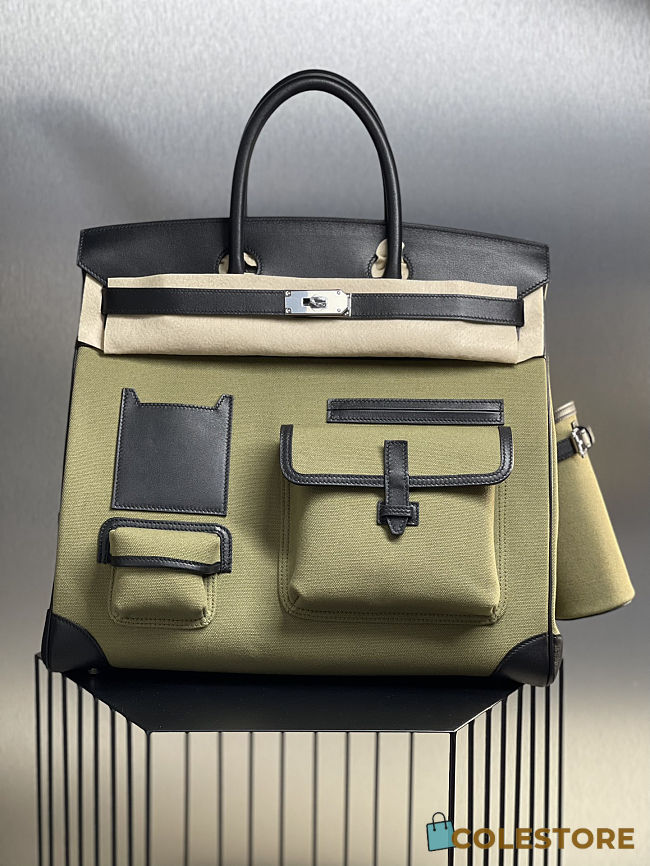 	 Colestore Hermes Birkin 40 HAC Cargo Black Swift & Military Green Canvas  Palladium Hardware - 1