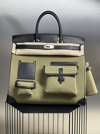 	 Colestore Hermes Birkin 40 HAC Cargo Black Swift & Military Green Canvas  Palladium Hardware