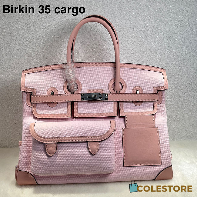 	 Colestore Hermes Birkin 35 HAC  Rose Sakura Swift and Rose Sakura-Ecru Toile Goeland Canvas Palladium Hardware - 1