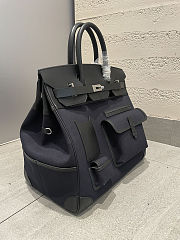 	 Colestore Hermes Birkin 40 HAC Bleu Marine Toile & Black Box Calf Cargo  Palladium Hardware - 6