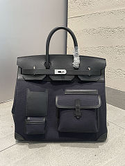 	 Colestore Hermes Birkin 40 HAC Bleu Marine Toile & Black Box Calf Cargo  Palladium Hardware - 5
