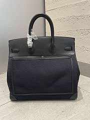 	 Colestore Hermes Birkin 40 HAC Bleu Marine Toile & Black Box Calf Cargo  Palladium Hardware - 4