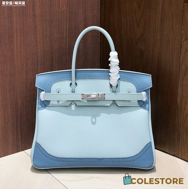 Colestore  Hermes Birkin Ghillies  30 Ciel and Ecru Toile 30x16x24cm - 1