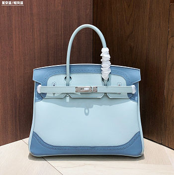 Colestore  Hermes Birkin Ghillies  30 Ciel and Ecru Toile 30x16x24cm