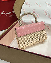 Colestore Roger Vivier Jewel Efflorescence Mini Bag in leather and rattan Natural, Pink 19x13x4cm - 6