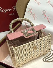 Colestore Roger Vivier Jewel Efflorescence Mini Bag in leather and rattan Natural, Pink 19x13x4cm - 5
