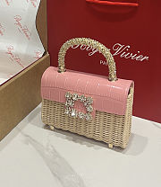Colestore Roger Vivier Jewel Efflorescence Mini Bag in leather and rattan Natural, Pink 19x13x4cm - 4