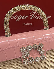 Colestore Roger Vivier Jewel Efflorescence Mini Bag in leather and rattan Natural, Pink 19x13x4cm - 2