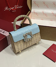 Colestore Roger Vivier Jewel Efflorescence Mini Bag in leather and rattan Natural, Light Blue 19x13x4cm - 1