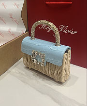 Colestore Roger Vivier Jewel Efflorescence Mini Bag in leather and rattan Natural, Light Blue 19x13x4cm - 6