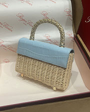 Colestore Roger Vivier Jewel Efflorescence Mini Bag in leather and rattan Natural, Light Blue 19x13x4cm - 5