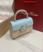 Colestore Roger Vivier Jewel Efflorescence Mini Bag in leather and rattan Natural, Light Blue 19x13x4cm - 4