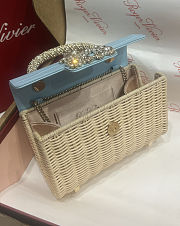 Colestore Roger Vivier Jewel Efflorescence Mini Bag in leather and rattan Natural, Light Blue 19x13x4cm - 2