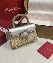 Colestore Roger Vivier Jewel Efflorescence Mini Bag in leather and rattan Natural, Silver 19x13x4cm - 1