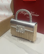 Colestore Roger Vivier Jewel Efflorescence Mini Bag in leather and rattan Natural, Silver 19x13x4cm - 6