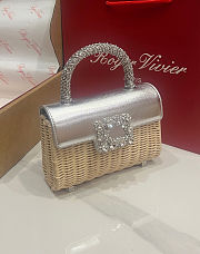 Colestore Roger Vivier Jewel Efflorescence Mini Bag in leather and rattan Natural, Silver 19x13x4cm - 2