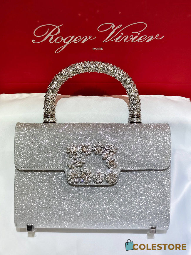 Colestore  Roger Vivier Jewel Efflorescence Mini Bag in glitter Silver 19 x 13 x 4 cm - 1