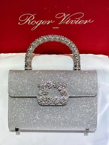 Colestore  Roger Vivier Jewel Efflorescence Mini Bag in glitter Silver 19 x 13 x 4 cm
