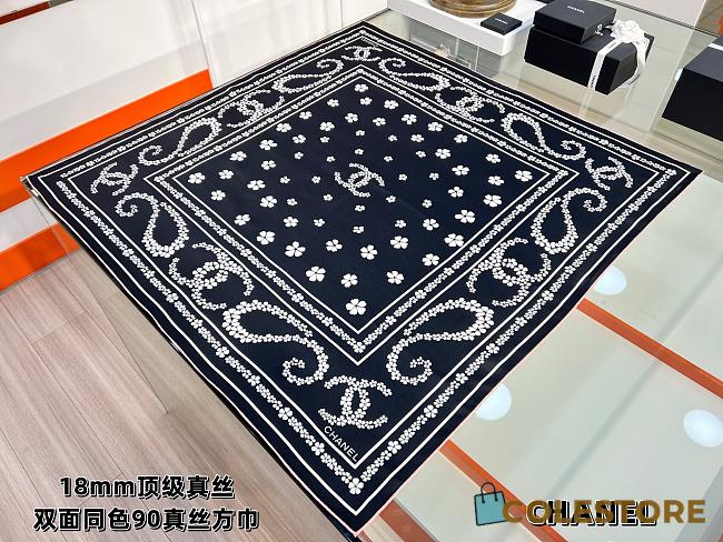 	 Colestore Chanel Square Scarf Jacquard Silk Twill Black, White 90x90cm - 1