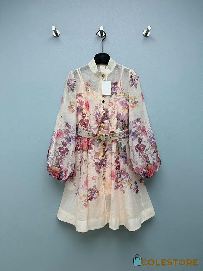 Colestore Zimmermann Rebellion Button Mini Dress Ivory Floral  - 1
