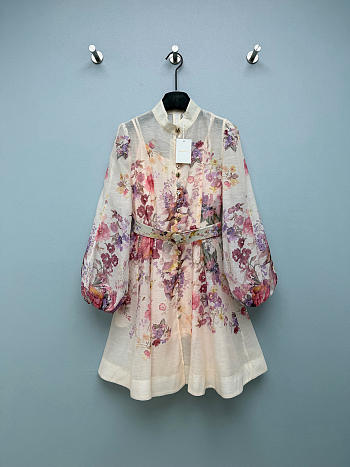 Colestore Zimmermann Rebellion Button Mini Dress Ivory Floral 