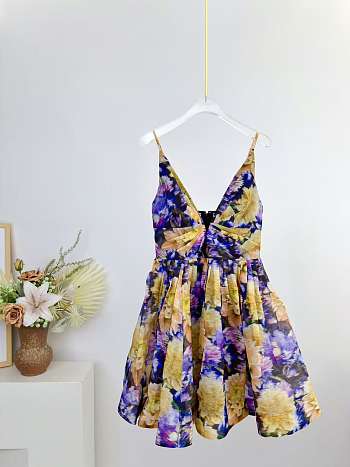 Colestore Zimmermann Luna V Neck Mini Dress Navy Dahlia