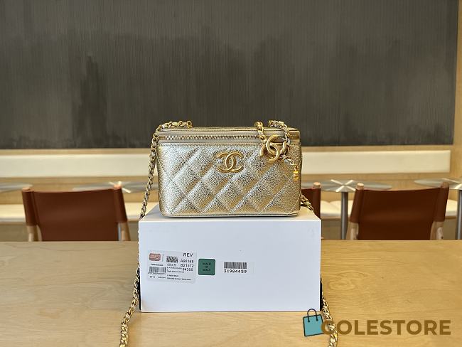 Colestore Chanel Small Classic Vanity Case Light Gold Metallic Caviar Brushed Light Gold Hardware 9.5x17x8cm - 1