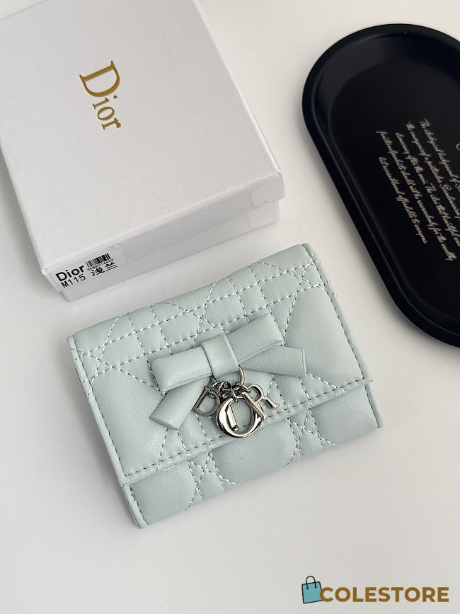 Colestore Lady Dior Glycine Wallet Light Blue Cannage Lambskin 11x8.5x3cm - 1