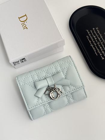 Colestore Lady Dior Glycine Wallet Light Blue Cannage Lambskin 11x8.5x3cm