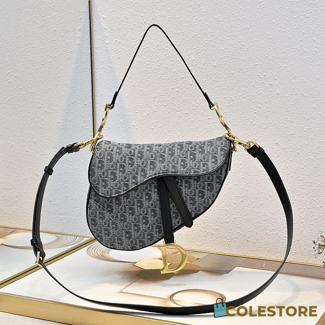 Colestore  Dior Saddle Bag with Strap Gray Denim Dior Oblique Jacquard 25.5 x 20 x 6.5cm - 1