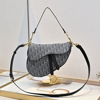 Colestore  Dior Saddle Bag with Strap Gray Denim Dior Oblique Jacquard 25.5 x 20 x 6.5cm