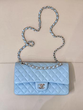 Colestore Chanel Medium Classic Double Flap Bag in Tiffany blue Calfskin Silver Hardware 25.5x15.5x6.5cm
