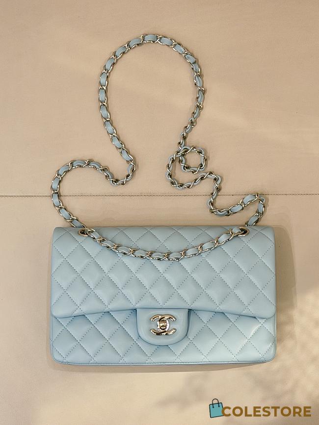 	 Colestore Chanel Medium Classic Double Flap Bag in Light blue Calfskin Silver Hardware 25.5x15.5x6.5cm - 1