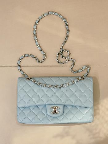 	 Colestore Chanel Medium Classic Double Flap Bag in Light blue Calfskin Silver Hardware 25.5x15.5x6.5cm