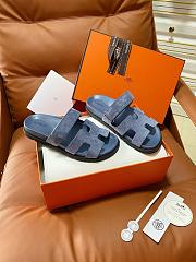 Colestore Hermes Women’s Chypre Sandals Bleu Turquin Suede - 4