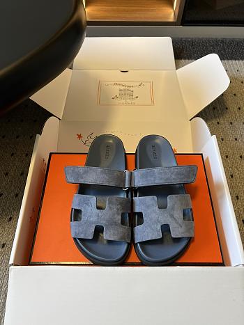 Colestore Hermes Men’s Chypre Sandals Bleu Turquin Suede